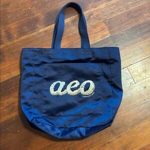 American Eagle Outfitters Blue Satin Beaded Tote Bag NWOT